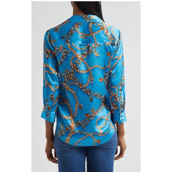 L'AGENCE Dani Chain Print Silk Button-Up Shirt - Medium - Picture 5 of 8
